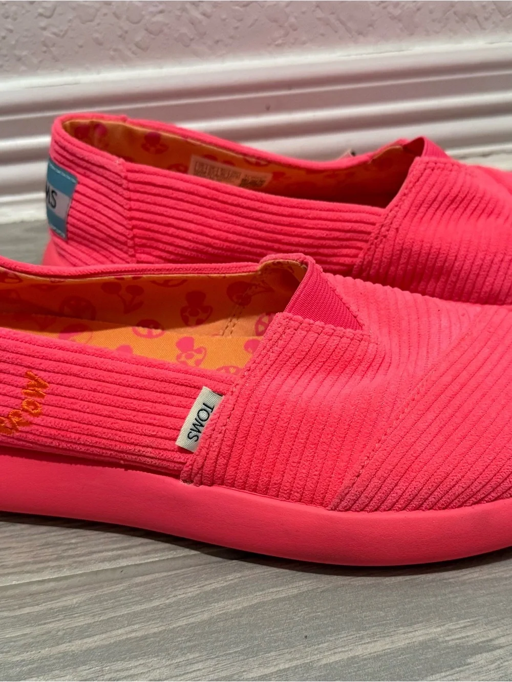 TOMS Women’s Slip-On Corduroy Flats in Hot Pink